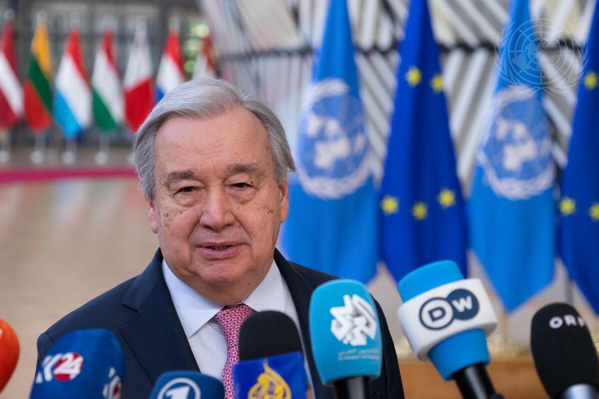 Secretary-General António Guterres briefs reporters on the situation in Gaza.