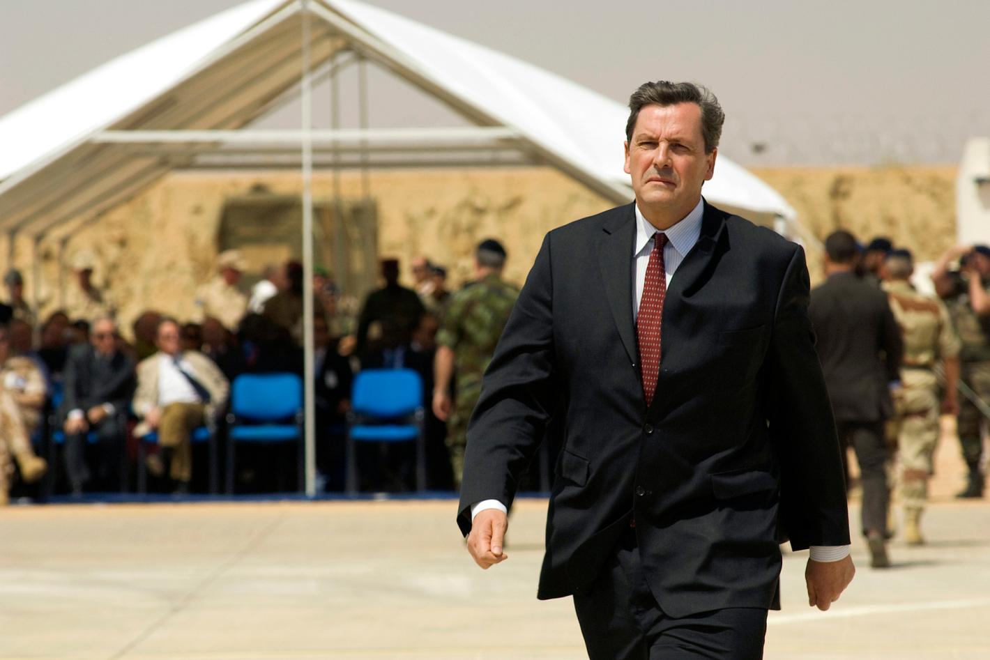 Alain Le Roy, Under-Secretary-General for Peacekeeping Operations, walks to the podium during a visit at the United Nations Mission in the Central African Republic and Chad.