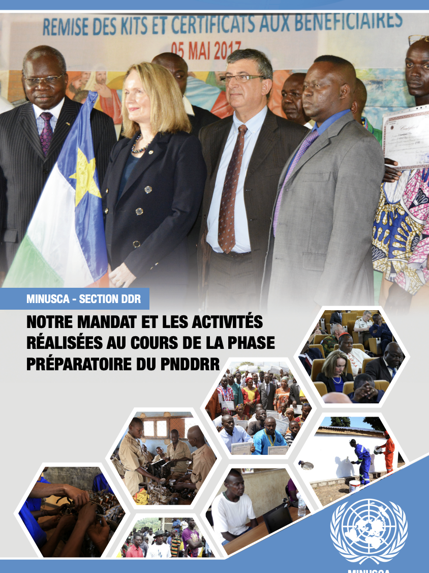 Cover of the document showing men and women in suits with the flag of the Central African Republic